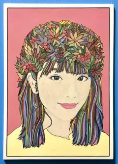 木の板　水彩画　秋のカラフル女性　手描き一点もの