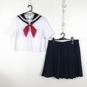 1円 セーラー服 スカート スカーフ 上下3点セット 大きいサイズ 特大 夏物 白3本線 女子 学生服 兵庫高砂高校 白 制服 中古 ランクB NA1739