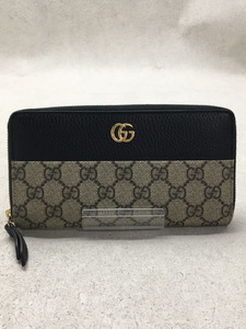 GUCCI◆GGマーモント/ラウンドジップウォレット/レザー/CML/角擦れロゴスレあり