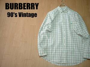 90sビンテージBURBERRYグラフチェックオックスボタンダウンシャツ39(JPN-L程)白ホワイト正規バーバリーBurberrys
