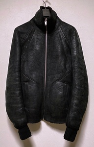 リックオウエンス Rick Owens RU17F8782-LSHD 17FW インターシャ INTARSIA HIGHNECK MOUTON ムートン レザー ジャケット ブラック