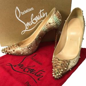 j101 Christian Louboutin クリスチャン ルブタン パイソンレザー スタッズ パンプス ピンヒール ハイヒール 36.5 イタリア製 正規品