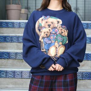 USA VINTAGE DECOTEX TEDDY BEAR DESIGN OVER SWEAT SHIRT/アメリカ古着テディベアデザインオーバースウェット