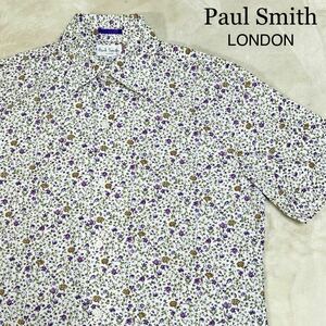 極美品 日本製　総花柄 春夏向け【Paul Smith LONDON】ポールスミス 半袖シャツ サイズM コットン100% 花柄 総柄 オシャレ送料無料