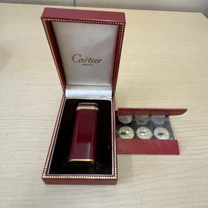 【T0427】Cartier カルティエ ライター 喫煙具 喫煙グッズ ケース付き 火打石 ボルドーカラー 着火未確認