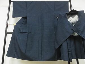 平和屋-こころ店■男性　紬　アンサンブル　色無地　濃藍色　正絹　逸品　B-zg8265