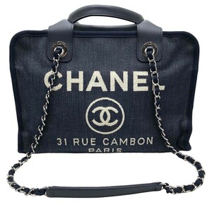 シャネル CHANEL ド―ヴィルボーリングバッグ A92750 ネイビー デニム ショルダーバッグ レディース 中古