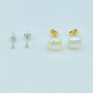 『AA11』ジュエリー　K18/淡水パールピアス　約1.8ｇ　Pt900/ピアス ダイヤ0.03ct　約0.6ｇ　おまとめ　真珠　ダイヤモンド　天然石　現状