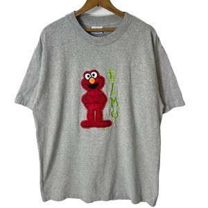 90s SESAME STREET セサミストリート エルモ ワッペン 刺繍プリント Tシャツ(メンズ XL程)グレー ヴィンテージ