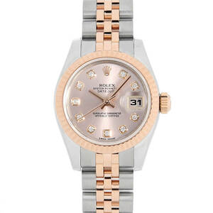 ロレックス デイトジャスト 10Pダイヤ 179171G ピンク 5列 ジュビリーブレス G番 中古 レディース 腕時計
