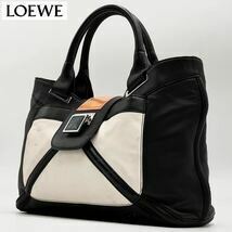 ロエベ　LOEWE レディース ハンドバッグ 手持ち ビジネス アナグラム 金具 レザー 本革 カーフ バイカラー ブラック　黒