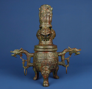 ▽鴻▽ 漢 青銅製 雙頭仏熏香炉 置物 古賞物 中国古玩 中国古美術