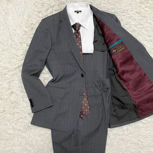 最高級/Lサイズ◎Paul Smith Loro Piana ポールスミス ロロピアーナ スーツ セットアップ 灰色 グレー ストライプ 現行モデル マルチカラー