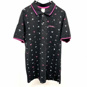 adidas NEO ポロシャツ 半袖 リーフ×ドット 植物柄プリント 鹿の子 綿100% L ピンク ピンク×ブラック×グレー メンズ(レディース？)