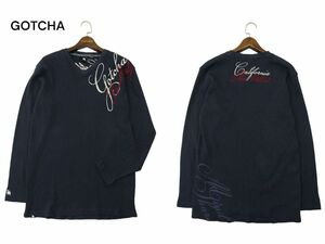 美品★ GOTCHA ガッチャ ロゴ刺繍 ワッフル 長袖 カットソー Tシャツ Sz.XXX-LARGE　メンズ ネイビー サーフ 大きいサイズ　A4T03669_4#F