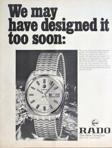 稀少・時計広告！1970年ラドー 時計広告/Rado Golden Horse Watch/Swiss/W