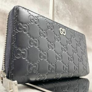 1円〜【現行 極美品】GUCCI グッチ 長財布 ラウンドファスナー ドリアン シマ GG 金具 インターロッキング レザー 紺色 メンズ ビジネス