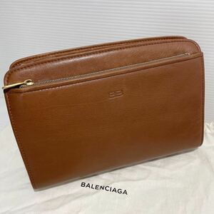 K164■ 極美品 BALENCIAGA セカンドバッグ 羊革 ブラウン 巾着保管袋付き