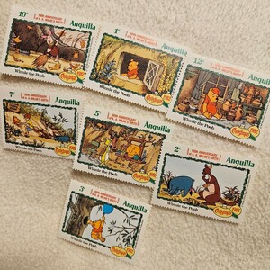 ディズニー　スタンプコレクション　アンギラ　7枚　切手風　シール　Disney　