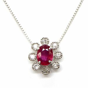 ◆K18 天然ダイヤモンド/天然ルビーネックレス◆M 約1.8g 約45.0cm diamond ruby necklace EA3/EA3