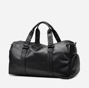 PUレザーボストンバッグ ショルダーバッグ 旅行バッグ ビジネスバッグ 男性用 通勤鞄 書類かばん　黒　大容量
