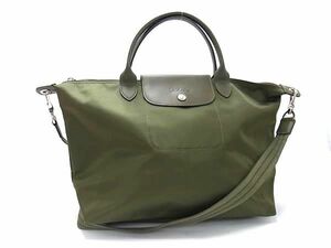 1円 ■極美品■ LONGCHAMP ロンシャン ルプリアージュ ナイロン×レザー 2WAY トートバッグ ショルダー カーキ系×ブラウン系 FA5105