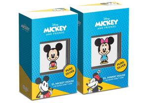 2021 ニウエ チビコインコレクション ディスニーシリーズ 第1&2弾 ミッキーマウス&ミニーマウス 1オンス 2ドル プルーフカラー銀貨 2種揃い