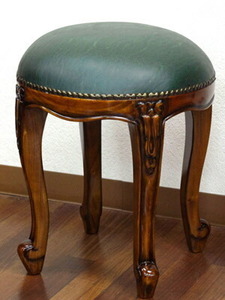 アジアン/オリエンタル調 スツール グリーン合皮張り 送料無料クッションチェアー 丸椅子 アンティーク風スツール おしゃれ