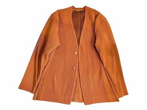 美品 HOMME PLISSE ISSEY MIYAKE オム プリッセ イッセイ ミヤケ TAILORED PLEATS ノーカラージャケット アウター メンズ オレンジブラウン