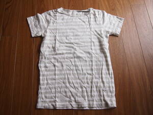 N146【USED】KIDS　ボーイズ 150 子供服 無印良品 ボーダーTシャツ クルーネックシャツ Tシャツ グレー　ホワイト