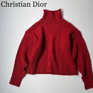 美品 Christian Dior クリスチャンディオール ケーブルニット　セーター ハイネック　ウール vintage ヴィンテージ レディース