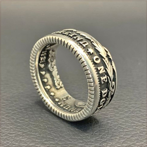 [RING] VINTAGE MORGAN SILVER DOLLAR アメリカ 1921年 モーガン ダラー 銀貨 1＄コイン デザイン 10mm シルバー リング 17号 【送料無料】