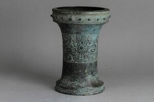 【久】2094 青銅饕餮紋花器　時代品　　唐物　中国美術　青銅