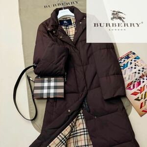 H20【人気のロングスタイル】参考価格18万●BURBERRY LONDON●ダウン90%ロングジャケット バーバリーコート レディース ノバチェック総柄