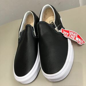 VANS バンズ スリッポン レザー 26cm ブラック メンズシューズ タグ付き 靴 500714 スニーカー ローカット スケートボード