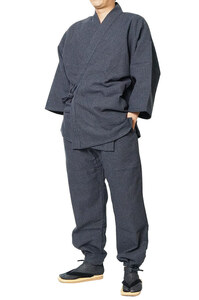 【ひめか】作務衣 日本製 メンズ 三子撚杢 作務衣 さむえ 綿100％　15-亀甲黒 L