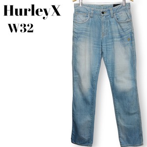 HURLEY　X　サーフブランド　デニムジーンズ　メンズW32　82㎝　ストレッチ　ストレート　淡色　リフレクター　ハーレー　M相当　230601-15