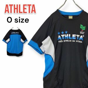 ATHLETA アスレタ ビッグロゴ 半袖 Tシャツ Oサイズ 黒/紺 トレシャツ ゲームシャツ サッカー 部活 大きいサイズ 匿名配送