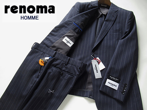 新品◆春夏★レノマ renoma HOMME British Wool Blend BULKY&DURARBLE ウールスーツ AB4 濃紺 ストライプ柄