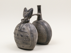 nQv8 ペルー土器 笛吹ボトル 双胴壷 チムー文化
