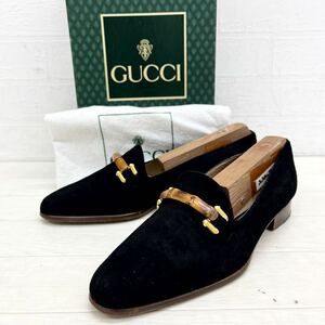 新 棚上 5 箱付き イタリア製 GUCCI グッチ 靴 シューズ スエード レザー バンブー パンプス カジュアル ブラック レディース5.5