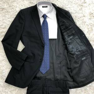 バーバリーブラックレーベル【圧倒的高級感】BURBERRY BLACK LABEL スーツ セットアップ 2B 総裏地 黒 シャドーストライプ 艶感 38R (M)