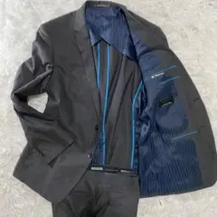 【美品】アランドロン　セットアップ　スーツ　XL グレー　春夏用　ストライプ