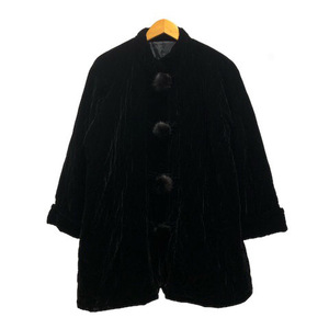 ノーブランド コート ベロアコート シルク混 ミンク 中綿 キルティング 無地 長袖 9 黒 ブラック レディース