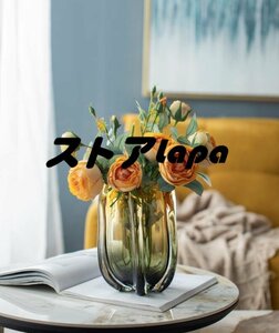 高級　現代風　花器　飾り物　瑠璃花瓶　琥珀色　グラデーション　生け花　高品質　きれい　L q2294
