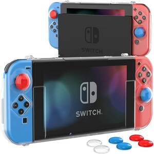 Switch カバー HEYSTOPニンテンドースイッチ カバー 透明　ドック対応 スイッチ カバー+Switchガラスフィルム１枚+親指キャップ６枚