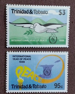 トリニダード・トバゴ　　 1986 国際平和年　2完　鳩　ハト　未使用　