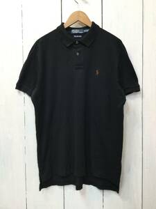 POLO RALPH LAUREN ポロ ラルフローレン コットン半袖ポロシャツ ポロシャツ 胸ロゴ メンズL 黒 良品 