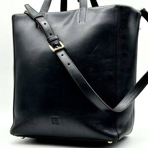 ●高級●LOEWE ロエベ 2way トートバッグ ショルダーバッグ ビジネス 鞄 かばん アナグラム A4可 本革 レザー 肩掛け可 黒 ブラック