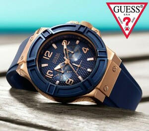 GUESS ゲス u0247g3 Rigor Standout Sport Blue and Rose Gold MENS シリコンバンド メンズ 腕時計